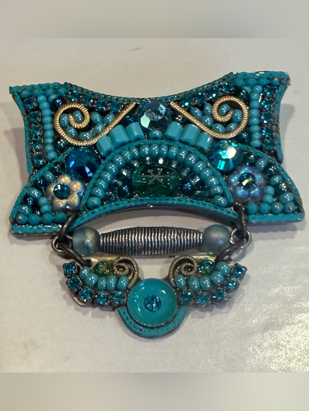 Signed ADAYA Teal/Turquoise Colored Beaded Brooch Pin EC